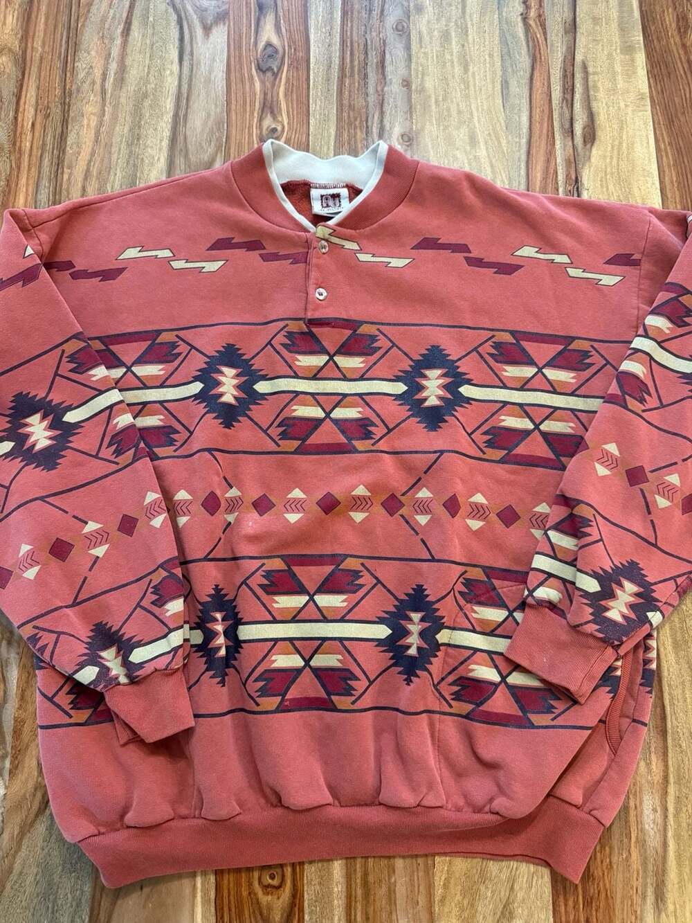 Vintage Avirex Aztec Print Pullover Sweatshirt Coral Size L